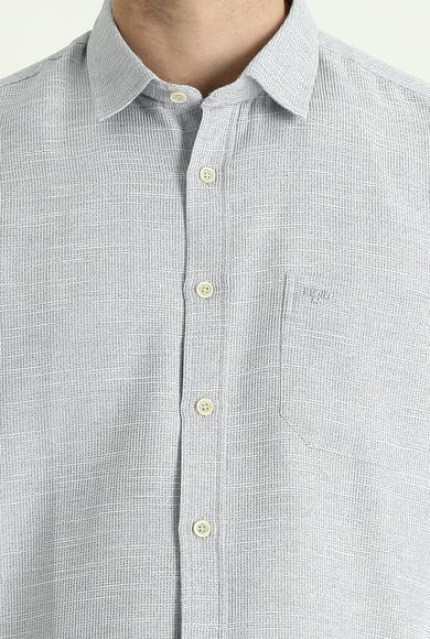 Erkek Giyim - ORTA GRİ M Beden Uzun Kol Regular Fit Desenli Gömlek