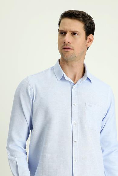 Erkek Giyim - AÇIK MAVİ M Beden Uzun Kol Regular Fit Desenli Gömlek