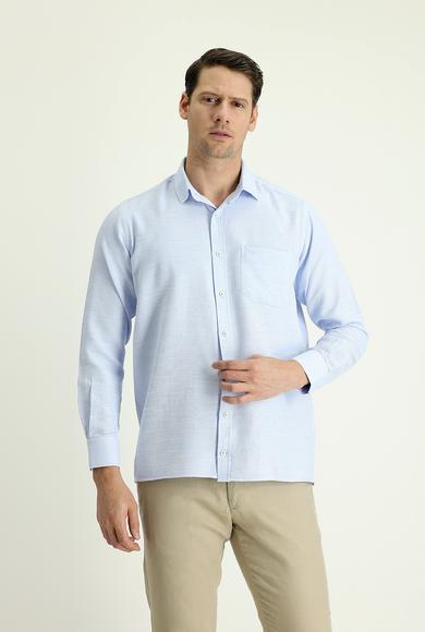 Erkek Giyim - AÇIK MAVİ M Beden Uzun Kol Regular Fit Desenli Gömlek