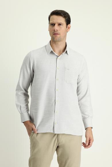 Erkek Giyim - AÇIK BEJ XXL Beden Uzun Kol Regular Fit Desenli Gömlek