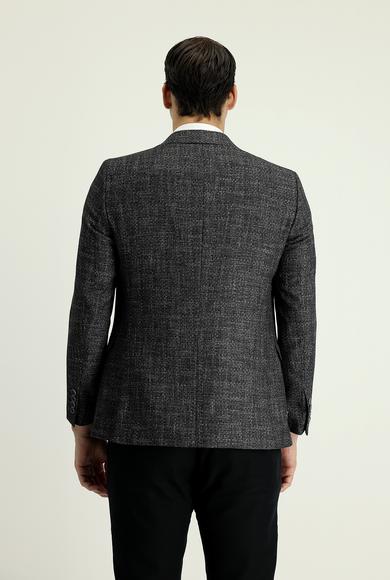 Erkek Giyim - SİYAH 46 Beden Slim Fit Desenli Keten Ceket