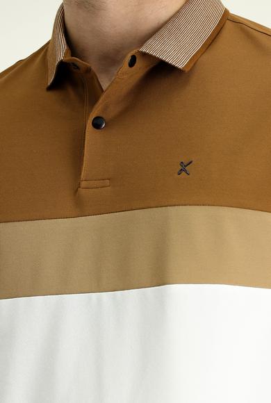 Erkek Giyim - KOYU VİZON XXL Beden Polo Yaka Regular Fit Desenli Tişört