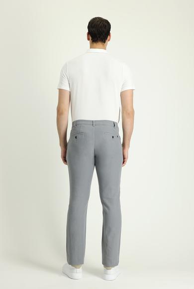 Erkek Giyim - ORTA GRİ 54 Beden Regular Fit Beli Lastikli Kanvas / Chino Keten Pantolon