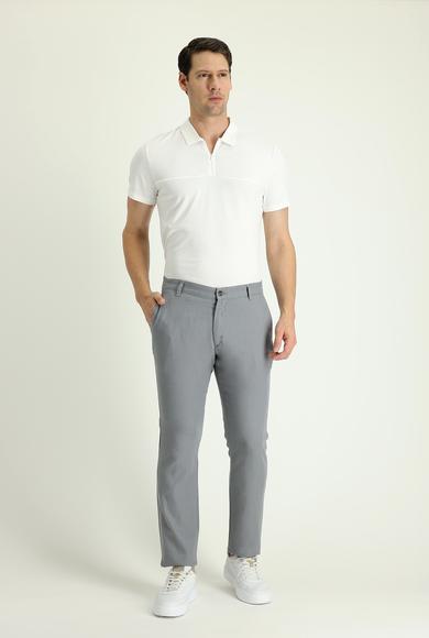 Erkek Giyim - ORTA GRİ 54 Beden Regular Fit Beli Lastikli Kanvas / Chino Keten Pantolon