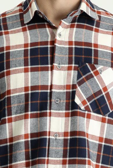 Erkek Giyim - KİREMİT 4X Beden Uzun Kol Regular Fit Ekose Oduncu Gömlek