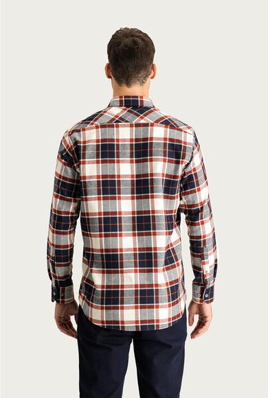 Erkek Giyim - KİREMİT 4X Beden Uzun Kol Regular Fit Ekose Oduncu Gömlek