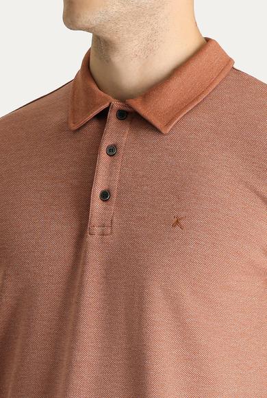 Erkek Giyim - KİREMİT XL Beden Polo Yaka Nakışlı Sweatshirt