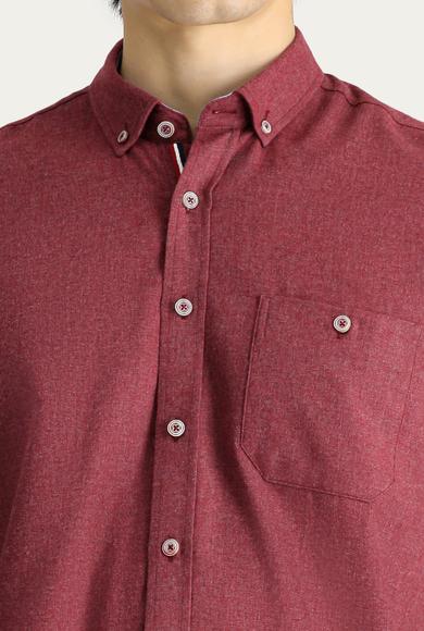 Erkek Giyim - AÇIK BORDO M Beden Uzun Kol Regular Fit Oduncu Gömlek