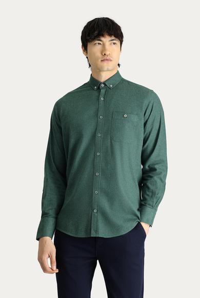 Erkek Giyim - ORMAN YEŞİLİ L Beden Uzun Kol Regular Fit Oduncu Gömlek