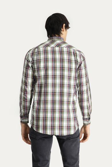 Erkek Giyim - ORTA HAKİ 4X Beden Uzun Kol Regular Fit Ekose Oduncu Gömlek