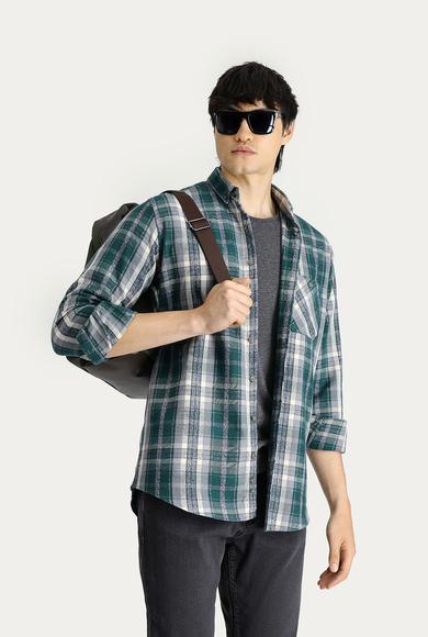 Erkek Giyim - KOYU YEŞİL 4X Beden Uzun Kol Regular Fit Ekose Oduncu Gömlek