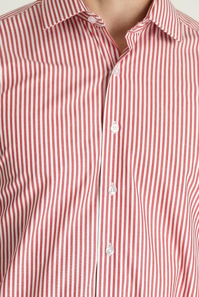 Erkek Giyim - BAYRAK KIRMIZI M Beden Uzun Kol Regular Fit Çizgili Gömlek
