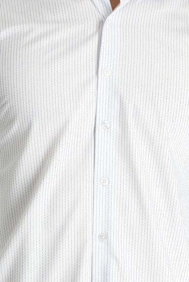 Erkek Giyim - Mavi 3X Beden Uzun Kol Klasik Çizgili Gömlek