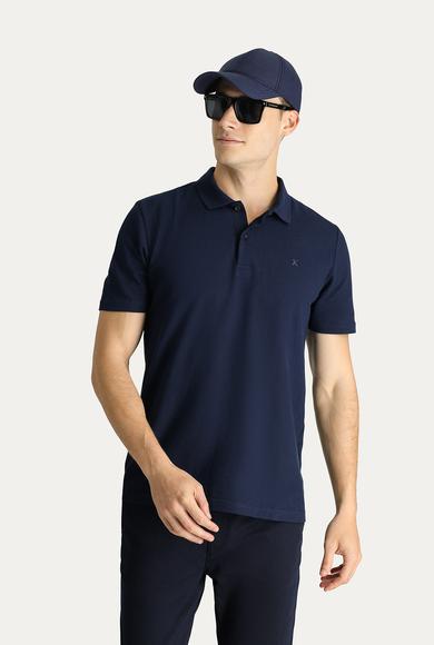 Erkek Giyim - KOYU LACİVERT 5X Beden Polo Yaka Regular Fit Nakışlı Tişört