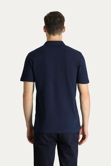 Erkek Giyim - KOYU LACİVERT 5X Beden Polo Yaka Regular Fit Nakışlı Tişört