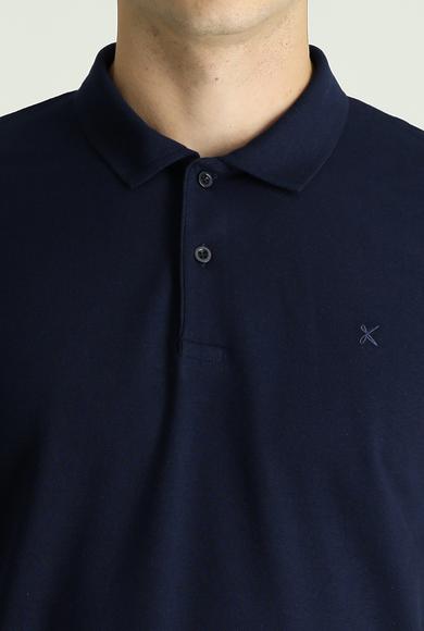 Erkek Giyim - KOYU LACİVERT L Beden Polo Yaka Slim Fit Nakışlı Tişört