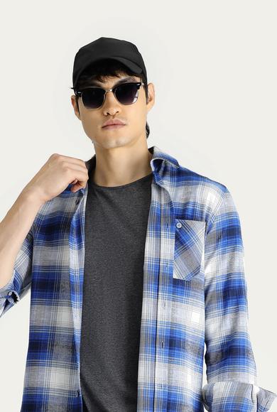 Erkek Giyim - İNDİGO L Beden Uzun Kol Slim Fit Ekose Oduncu Gömlek