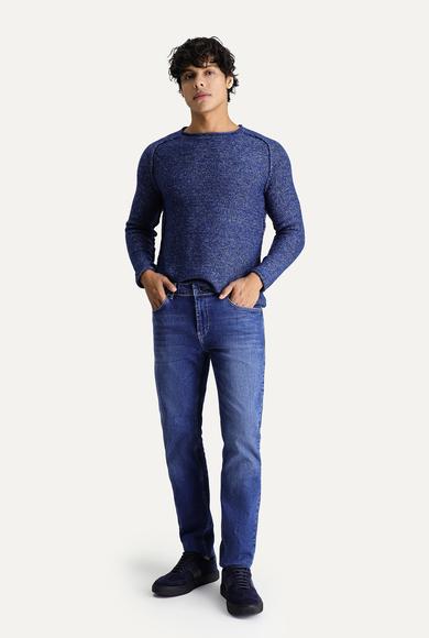 Erkek Giyim - ORTA LACİVERT 50 Beden Süper Slim Fit Denim Pantolon