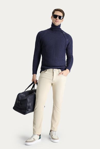 Erkek Giyim - AÇIK BEJ 48 Beden Regular Fit Desenli Kanvas / Chino Pantolon