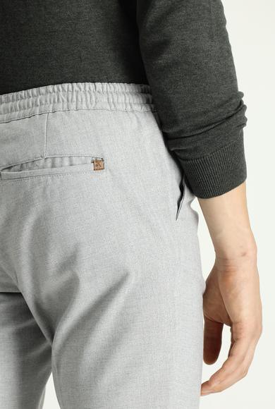 Erkek Giyim - AÇIK GRİ 48 Beden Regular Fit Beli Lastikli İpli Desenli Pantolon