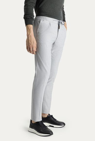 Erkek Giyim - AÇIK GRİ 48 Beden Regular Fit Beli Lastikli İpli Desenli Pantolon
