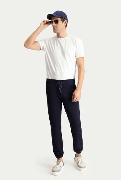 Erkek Giyim - KOYU LACİVERT 50 Beden Slim Fit Beli Lastikli İpli Pantolon