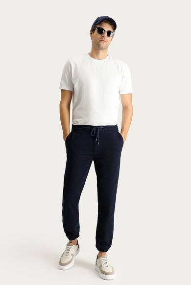 Erkek Giyim - KOYU LACİVERT 50 Beden Slim Fit Beli Lastikli İpli Pantolon